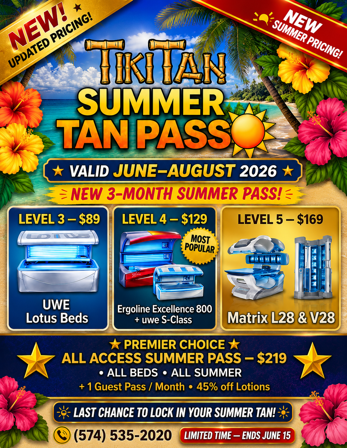 Summer Tan Pass June–August 2026 — Tiki Tan Goshen Indiana